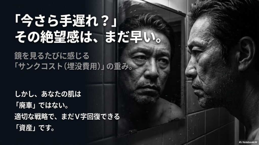 「今さら手遅れ？」と諦める前に、適切な戦略で肌はまだ回復可能な資産になるというメッセージ