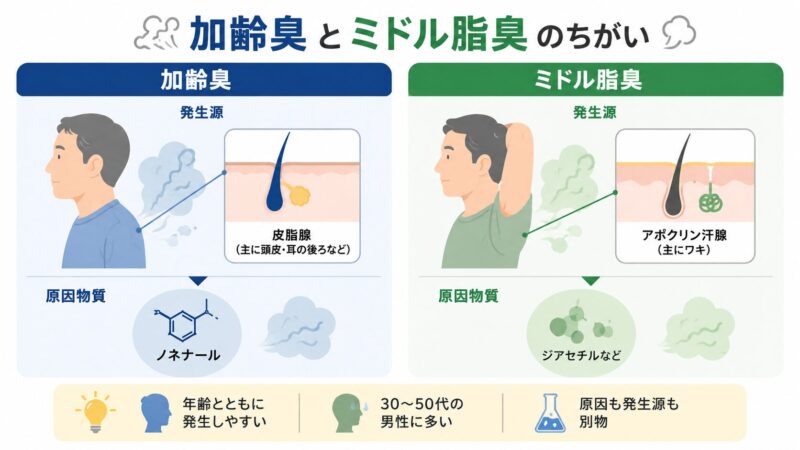 加齢臭とミドル脂臭の比較